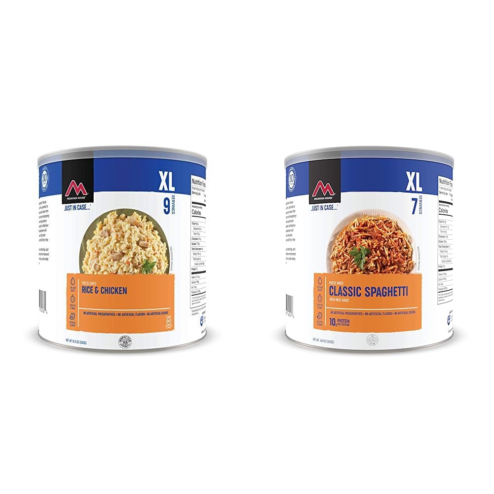 Mountain House Rice & Chicken | Freeze Dried Survival & Emergency Food | #10 Can | Gluten-Free & Classic Spaghetti with Meat Sauce | Freeze Dried Survival & Emergency Food | #10 Can