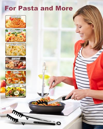 Black 2-Piece Silicone Spaghetti Spoon & Pasta Tong Set - Heat-Resistant Non-Stick Utensils