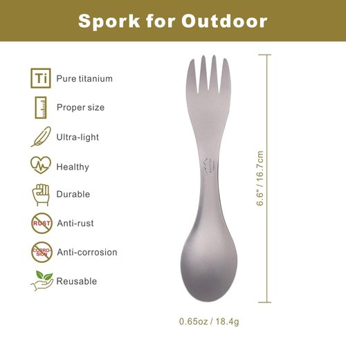 SANTTA 2-in-1 Lightweight Titanium Travel Spork with Carry Bag, Spoon Fork Combo Utensil for Hiking, Backpacking, Camping and Traveling