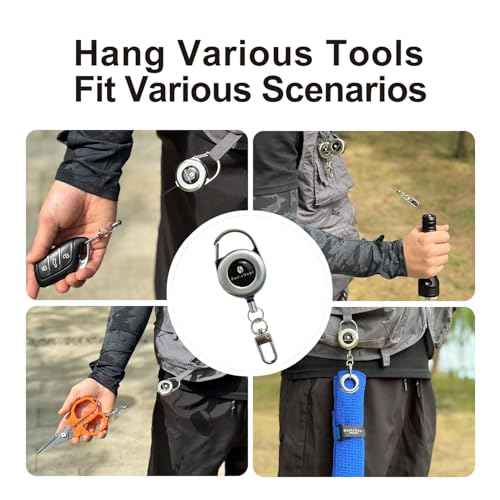 BasicGear Retractable Keychain 2 Pieces Brushed Metal with 24 Inch Cord, Heavy Duty Badge Reel Holder for Outdoors