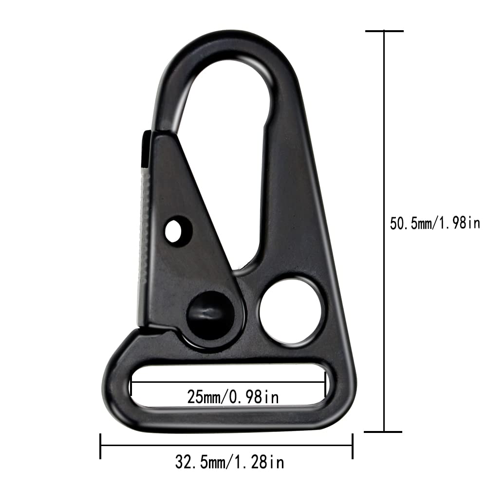 1 Inch Metal Rifle Enlarged Mouth Single Point Slings Clip for Paracord Webbing Strap for Keychain Snap Hooks Outdoor Backpack Tactical Carabiners (6PCS(Black))