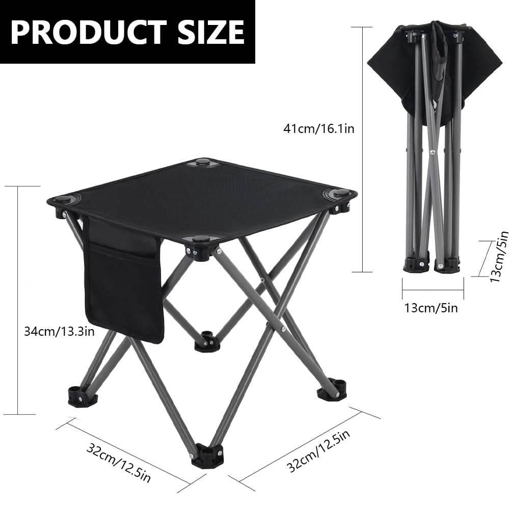 Airsnigi 3 Pack Camping Stool, Camping Foot Stools Portable Folding Camp Stool with Storage Bag, Folding Stool Suitable for Fishing, Beach, Picnic,Outdoor - Black