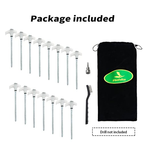 Holdia 15 Pcs Super Heavy Duty Threaded Tent Stakes - Screw Style Glow-in-The-Dark Ground Anchor Pegs with 13MM Hex Drill Adapter and Storage Bag