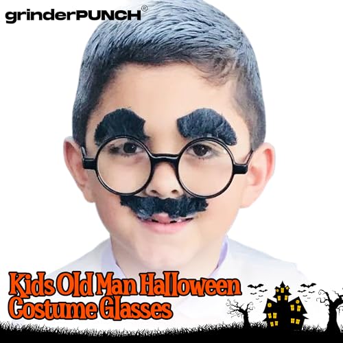 grinderPUNCH Kids Childrens Wizard Nerd Round Black Frame Glasses, Clear Lens (Age 4-12)