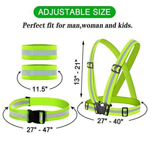 Reflective Vest, Reflective Glow Belt with 2Pack Reflector Armbands, Adjustable Elastic Safety Vest Outdoor Reflective Belt High Visibility, Ultralight & Comfy for Running, Jogging, Walking, Cycling,