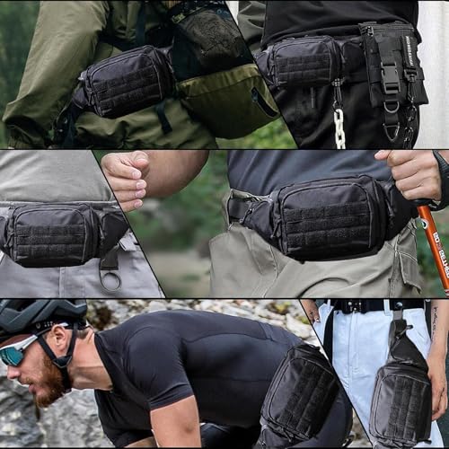 Men's Tactical Fanny Pack Black - 800D Oxford Concealed Carry Waist Bag