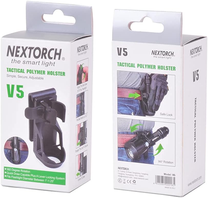 Nextorch V5 Tactical Flashlight Holster with Lever Side Lock System Only for 1"-1.25" Diameter Flashlight (Holster Head Diameter 0.78"-1.18" Bottom Diameter 1.18")