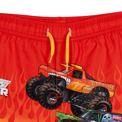 Monster Jam Boys' Swim Trunks with Mesh Lining - Red & Orange, Toddler to Big Kid