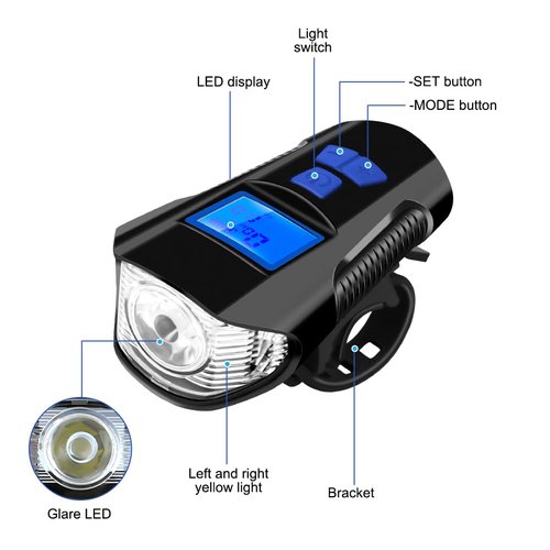 JahyShow Bike Headlight, USB Rechargeable Bike Light, Waterproof Bicycle Headlight with 5 Modes Bright Bike Lights Front and Back Mountain Bike Lights for Night Riding