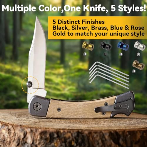Knife Thumb Studs Set for Buck 110 Automatic Knives - 5 Colorful Brass & Steel Refits