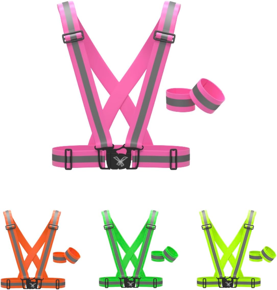 Reflective Vest with Hi Vis Bands, Fully Adjustable & Multi-Purpose Reflective Running Gear, Reflective Straps for Night