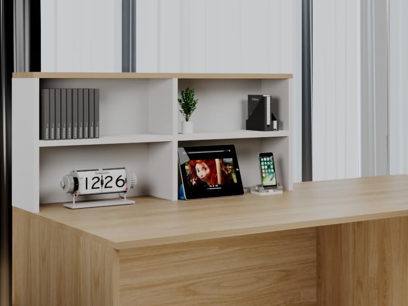 TUSY Modern Reception Desk with Storage Drawers, 55.1" Office Counter with Power Outlets, Contrast Color Secretary Table, Front Desks for Salon, Lobby – White (55.1" W x 23.6" D x 43.3" H)