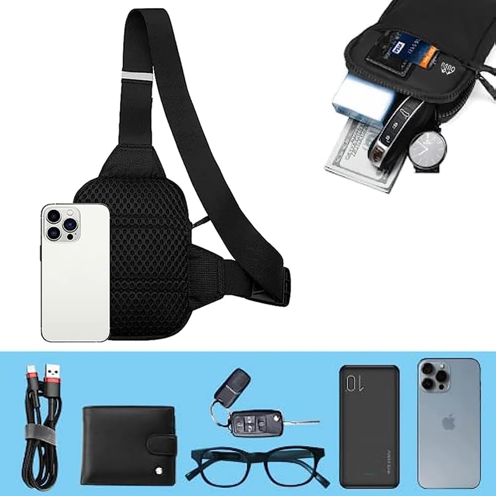 JMMDY Small Sling Bag for Women and Men, mini Crossbody Bags Trendy with Extended Strap, Lightweight Chest Bag (Black)