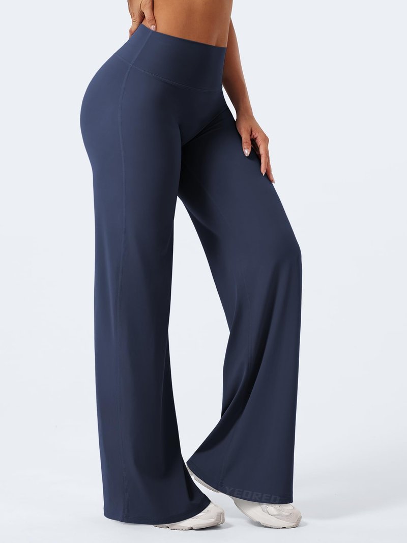 YEOREO Workout Leggings Womens No Front Seam Straight Leggings 33" High Waist Buttery Eddiy Gym Yoga Pants Navy Blue S