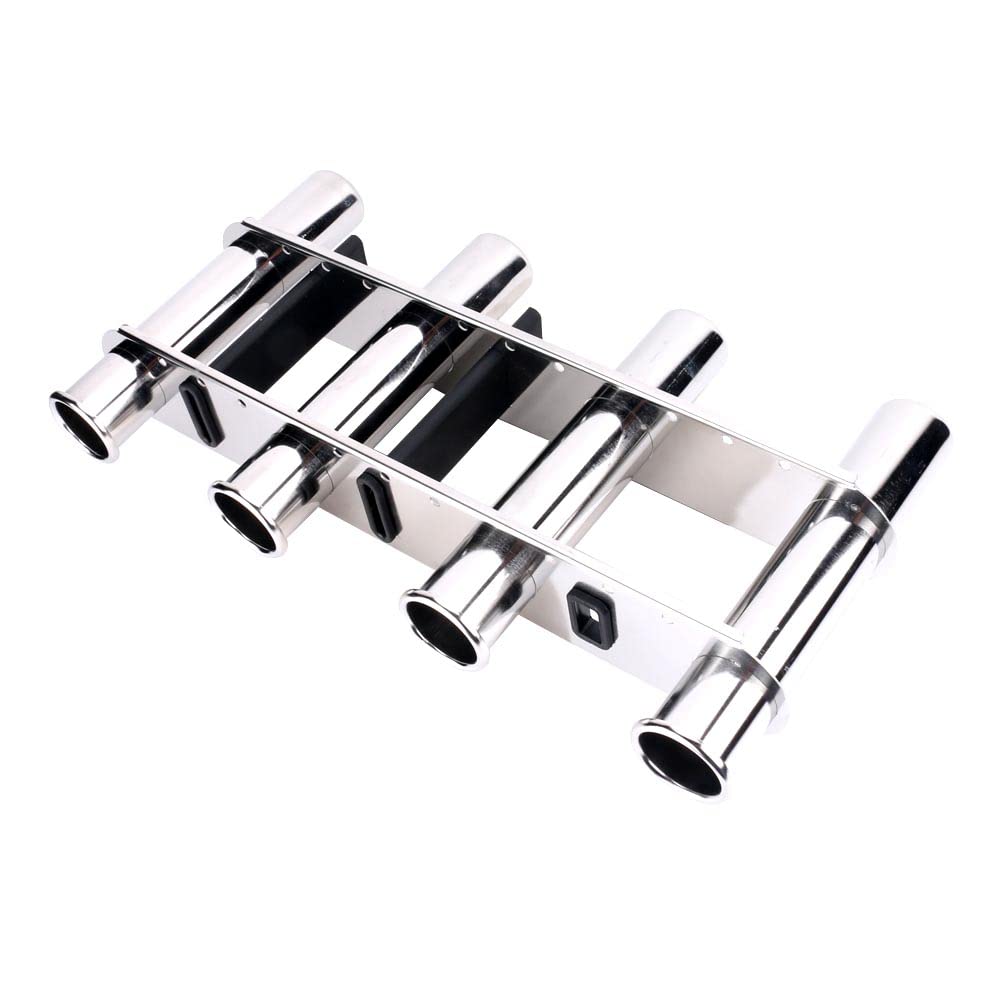 4 Tube Fishing Rod Holder, Marine Stainless Steel 4 Link Rod Holder, Rod Pod with Toolbar for Marine Yacht, Boat, Camper, Truck, RV