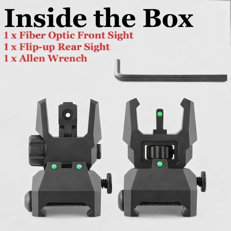 GOTICAL Fiber Optic Sights Flip Up Front and Rear Strong Polymer Folding Sights with Red and Green Fiber Optics Dots Tool-Free Adjustable Backup Sight Set for Picatinny Rails