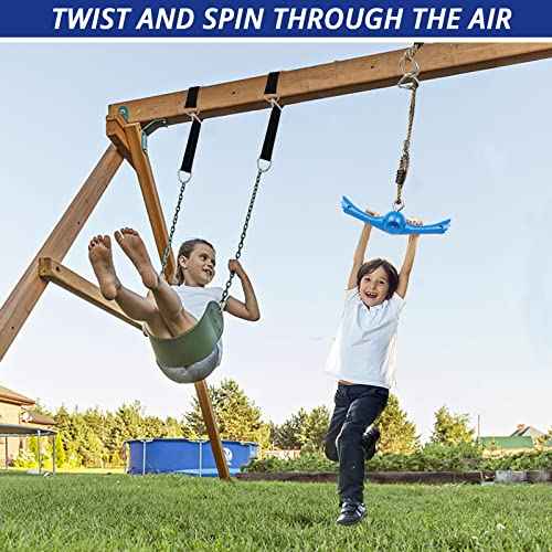Ninja-Twister Swing Spins Set: Slackline Attachments - 360¡Æ Handle Twist-Spin Flips Toy Activate Ninja Powers Warrior Accessories Kids Hang Toys for Playground Backyard Blue
