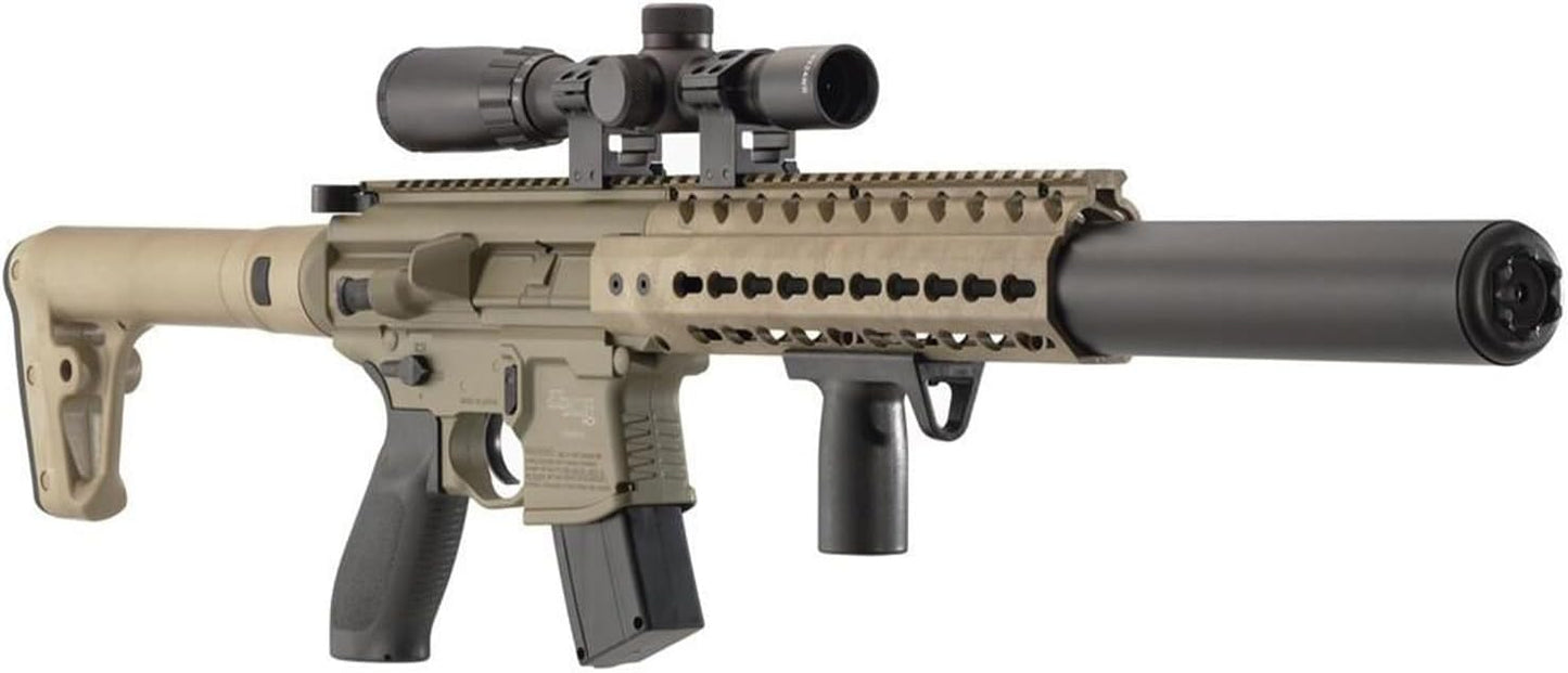 Sig Sauer Hunting Firearm Air Rifle 177 Cal CO2 Powered FDE 30 rd Pellet Mag 14x24mm AirScope Hunting Firearm Handguard 600 FPS