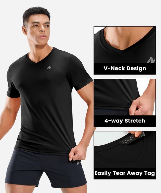 Nepest Men's Dry-Fit UV Moisture Wicking UPF 50+ SPF Sun Protective Fishing Hiking Swim Short Sleeve Shirt Black M