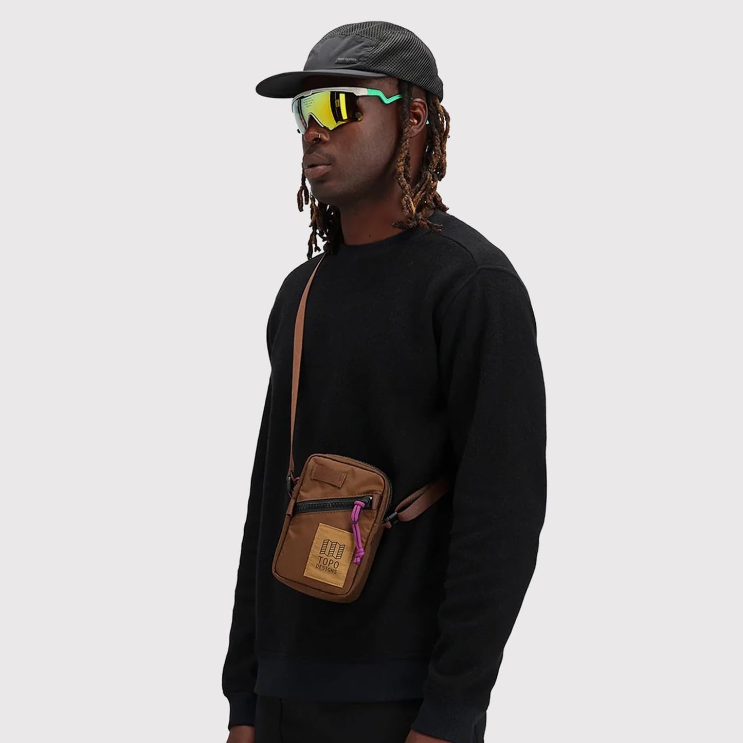 Topo Designs Mini Shoulder Bag - Over the Shoulder Bag for Daily Carry Essentials, Fanny Pack Carry Option, Bike Light Attachment Loop, Designed in Sunny Colorado (Clay/Khaki)