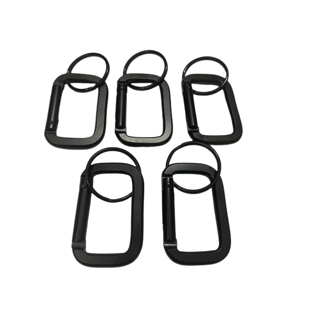 DraCra 6 Pack Rectangle Carabiner with Black Key Rings Carabiner Clips D Ring Spring Snap Hook Keychain Clip Carabeaner Caribeaner Clips for Keys Hiking Backpack Tactical Straps Bag