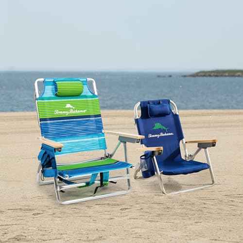 Tommy Bahama Kid's 5-Position Lay Flat Backpack Folding Beach Chair, Solid Navy Wavy Marlin