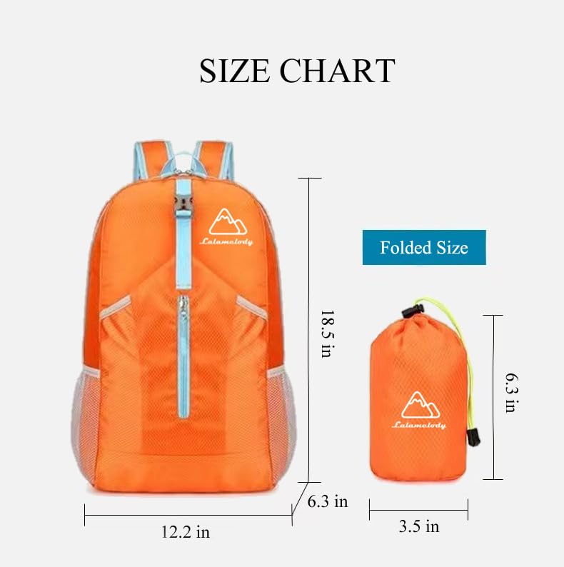 Lalamelody 20L Lightweight Backpack Daypack Foldable Waterproof Packable Hiking Travel Shoulder Bag for Man Woman Orange
