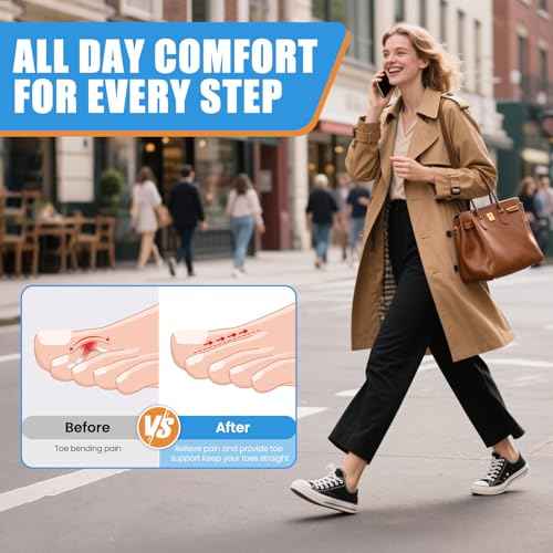 Hammer Toe Straightener Corrector for Women & Men ? 8 Pack Gel Toe Splints to Correct Toes, Realign Bent, Claw, Crooked, Curled Toes ? Toe Straighteners for Walking & Standing ? 3 Sizes (S/M/L)