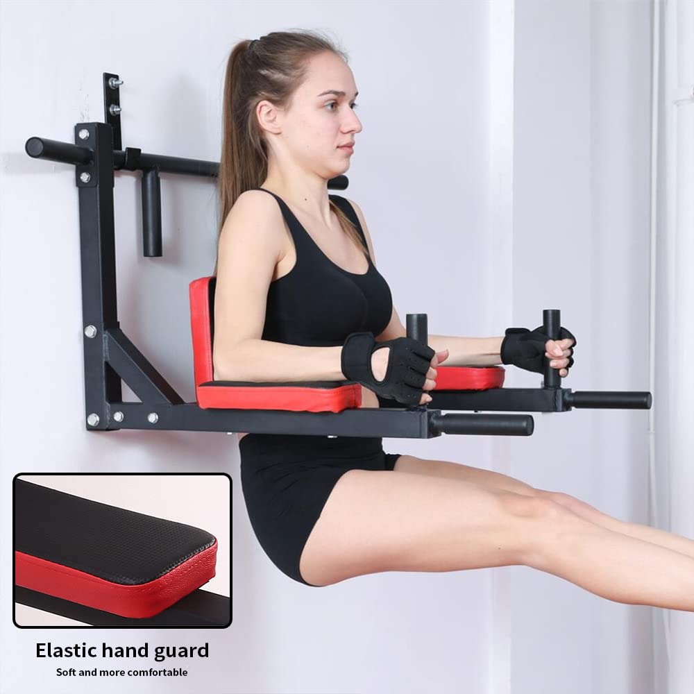 KAERMU Pull Up Bar Wall Mounted Chin Up Bar Wall Mount Multifunctional Dip Station for Indoor Home Gym Workout,Power Tower Set Training Equipment Fitness Dip Stand Supports to 440 Lbs