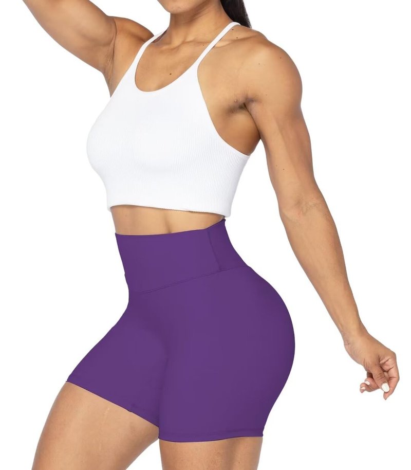 Sunzel No Front Seam High Waist Biker Shorts for Women, Squat Proof Yoga Workout Gym Bike Shorts 5" Petunia X-Small