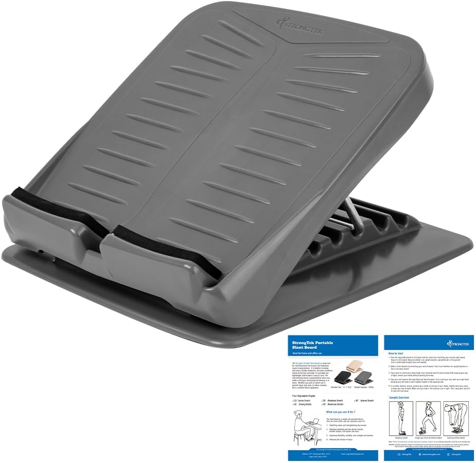 StrongTek Portable Slant Board, Lightweight 3.7 lbs, 5-Level Adjustable Calf Stretch Board (20°–50°) with Non-Slip Surface for Safe Stretching, Improved Ankle Flexibility, Balance & Rehab Anywhere