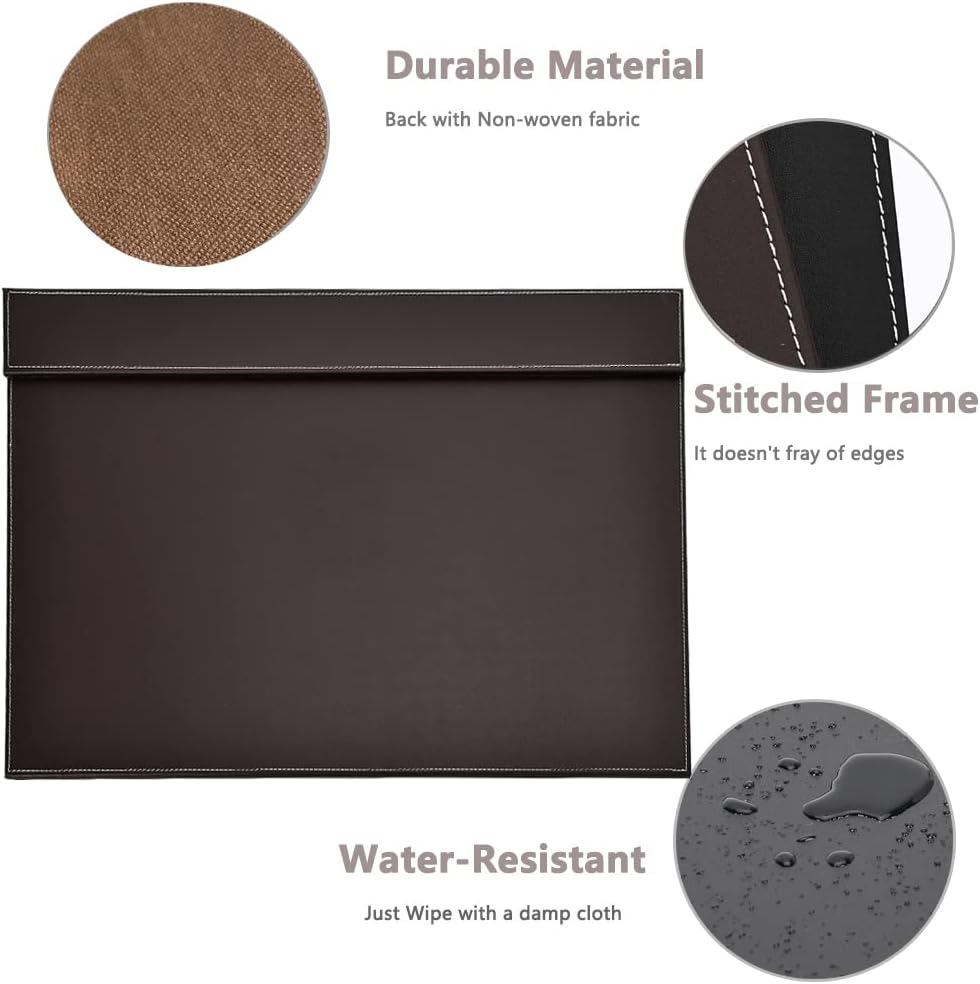 KINGFOM Ultra-Smooth PU Leather Desk Pad & Mat Office Desk Drawing & Writing Board A3/ A4 File Paper Clip Table Protector Mat on Top Large 24''x18'' (Black)