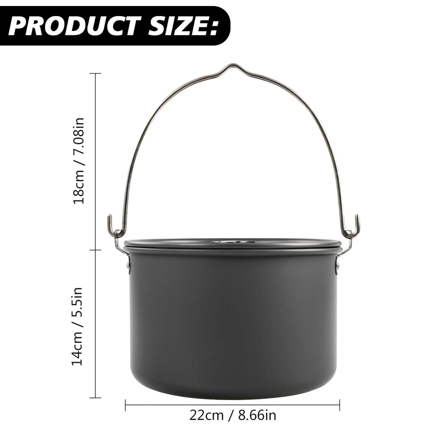 Aluminum Alloy Camping Hanging Pot with Lid Lifter Handle Lightweight 4200ml Portable Pot for Camping Cooking Hiking Picnic