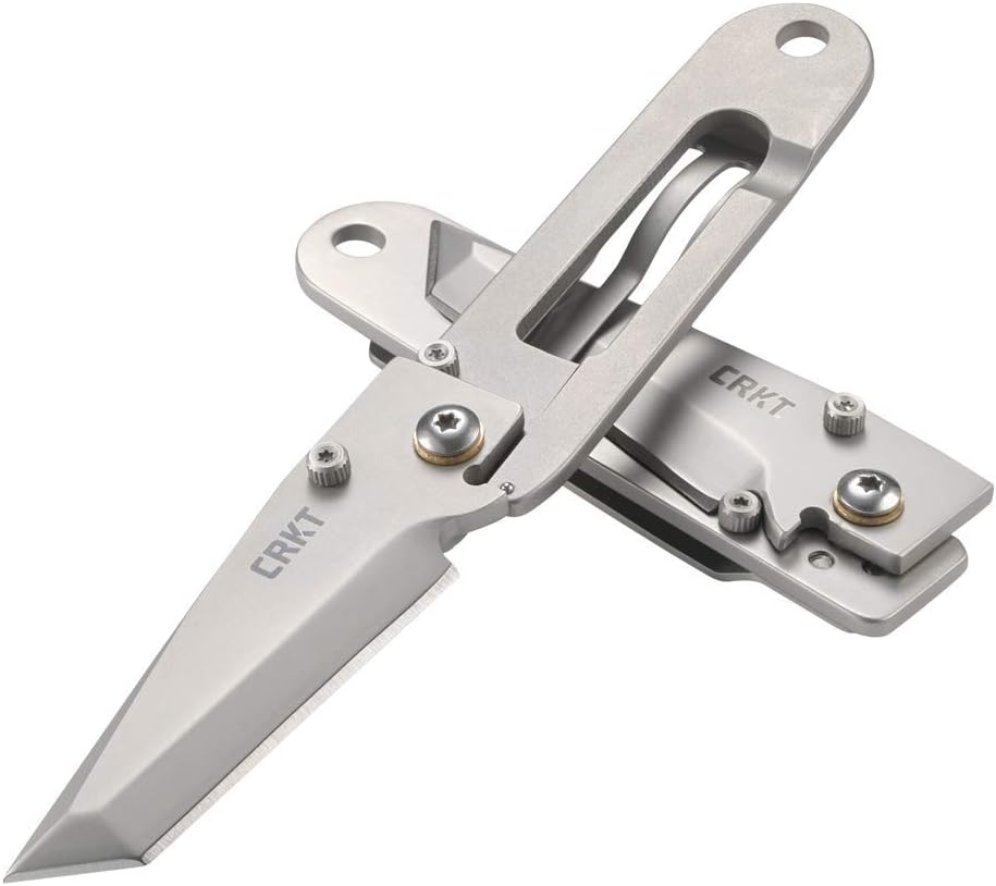 CRKT K.I.S.S. EDC Folding Pocket Knife: Compact Everyday Carry, Dual Grind Tanto, Frame Lock, Skeletonized Handle, Pocket Money Clip 5500, Gray - Plain Edge, One Size