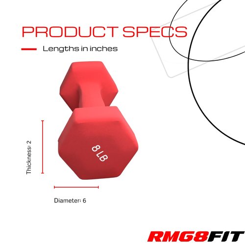 Rmg8 Fit Neoprene Coated Dumbbell Hand Weight Pairs – Versatile Dumbbell Set for Exercise & Fitness, Home Gym Equipment – Non-Slip, Color-Coded Hex Shaped Free Weights for Men and Women, 2LB, 4LB,