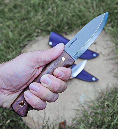 Condor Bushlore Knife - Bushcraft Knife - 1075 High Carbon Steel - Walnut Handle - Scandi Grind - Small Fixed Blade Knives - Hand Crafted Leather Sheath - 3mm Thick - 4.3in Blade - 6.1 oz