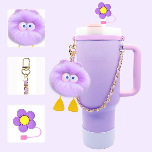 LEISENOR Cup Accessories Set for Stanley Cup 40oz & 30oz Tumbler, Including Water Bottle Handle Strap, Silicone Cup Boot, Silicone Straw Cover, Keychain Charms