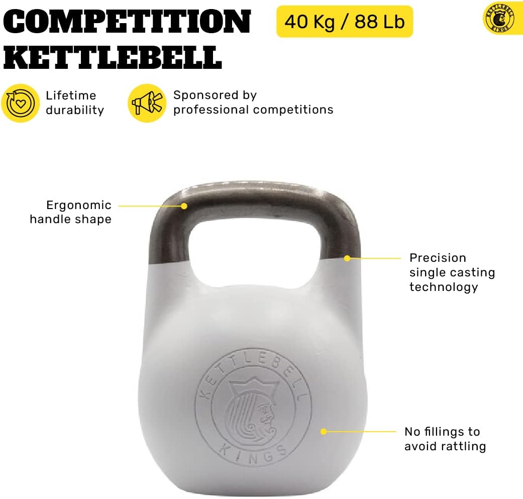 Kettlebell Kings Competition Kettlebells Weight (35mm handle) 8-48 KG | Hand weights Workout Gym Equipment & Strength training sets for Women & Men for Home Gym | Suitable for High Repetition Workouts