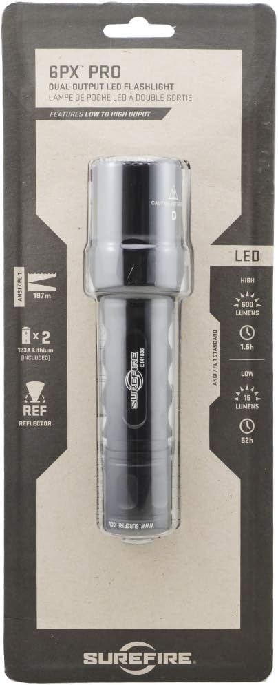 SureFire 6PX Pro 600 Lumen Tactical EDC Flashlight Bundle with 4x Extra CR123A Batteries and Lightjunction Battery Case
