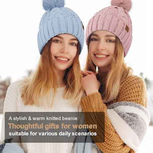 Women Winter Beanie Hats Knit Pompom Slouchy Beanies Fleece Lined Chenille Womens Hat Cold Weather Gifts for Women