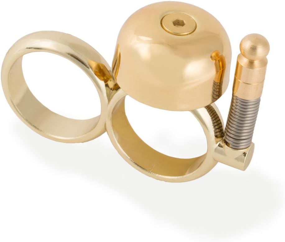 Handheld Running Bell, Wearable Runners Bell for Joggers and Marathoners Alerts Pedestrians to Move Over, Loud Resonant Brass Bell and Hammer on Aluminum Body with Silicone Finger Sizers