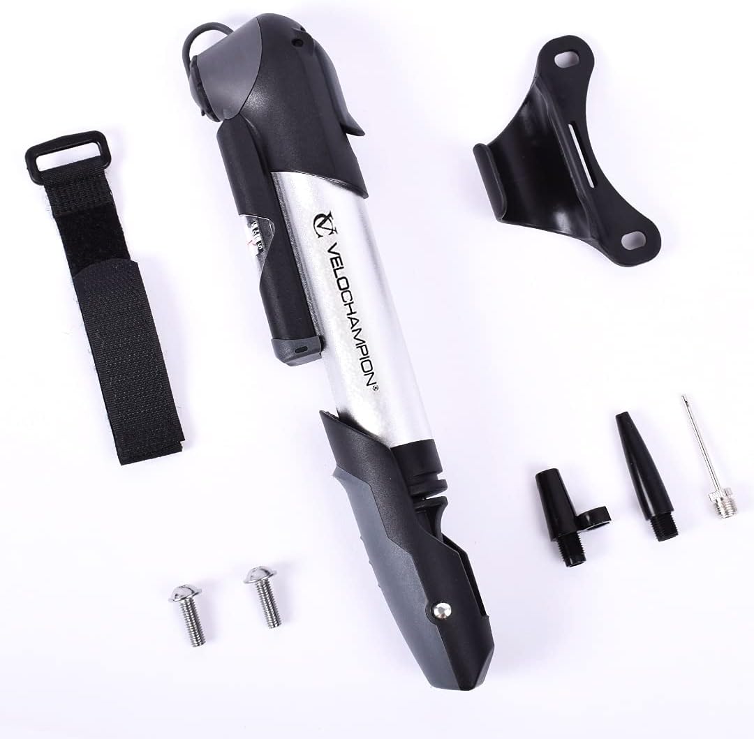 VeloChampion Alloy Mini Bike Pump Suitable for Presta, Schrader and Dunlop - Portable, Compact, Durable and Easy to Use