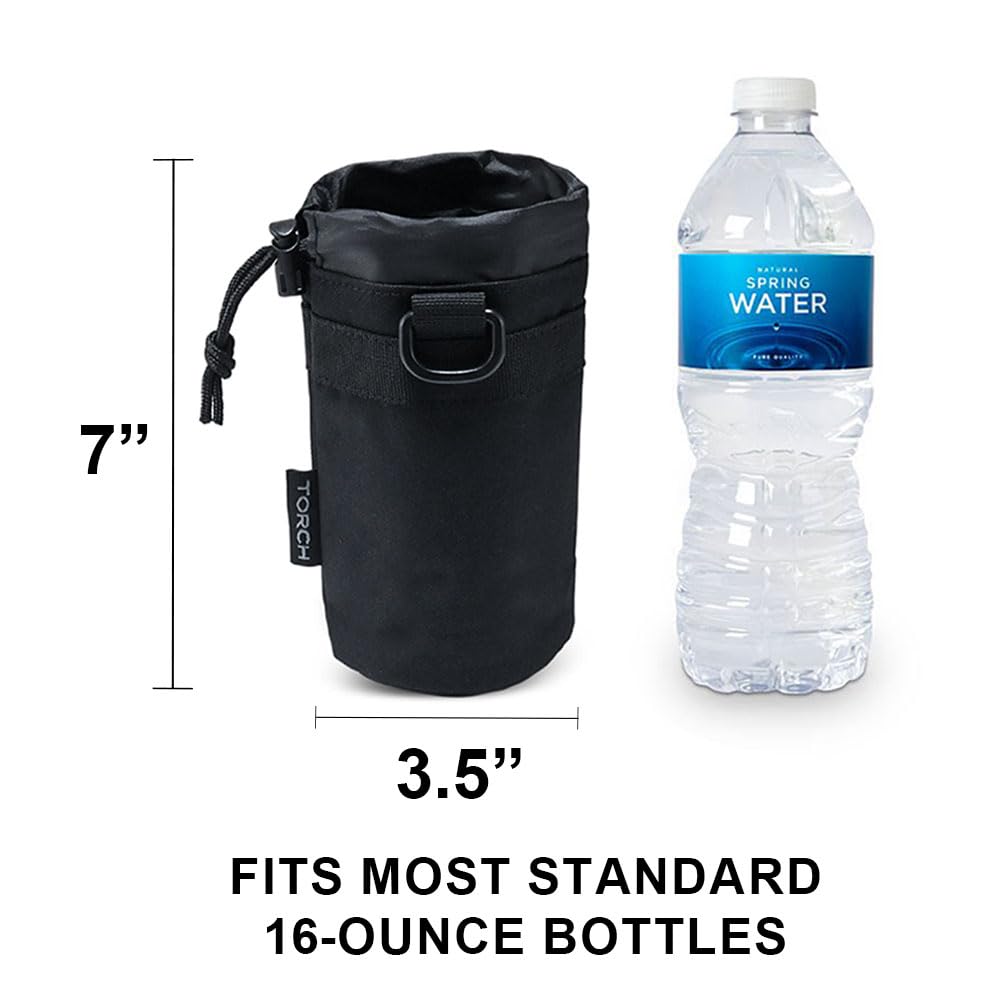 Torch MOLLE Water Bottle Holder Drawstring Pouch Tactical Hydration Carrier Attachment for Every Day Carry Gear (Black)