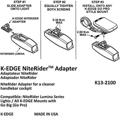 K-Edge Niterider Light Adapter Gunmetal, One Size