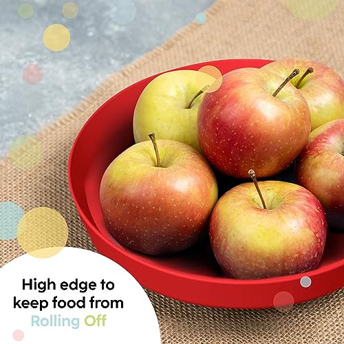 Kids Plates Set of 12 - BPA Free Toddler Plastic Dinnerware, Bright Colors, 7 Inch Small