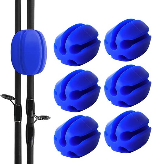 10Pcs Silicone Fishing Rod Holder Straps, 5 Hole Portable Fishing Rod Fixed Ball, Rubber Fishing Pole Clips Fly Fishing Accessories, Blue