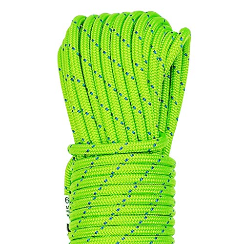 6mm Double Braid Climbing Accessory Cord Rope - Green, 20ft with Variation