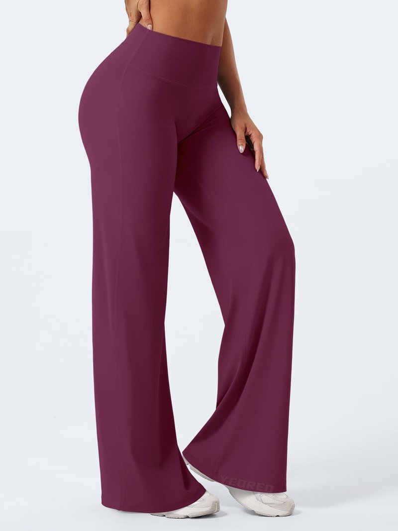 YEOREO Workout Leggings Womens No Front Seam Straight Leggings 33" High Waist Buttery Eddiy Gym Yoga Pants Black Cherry M