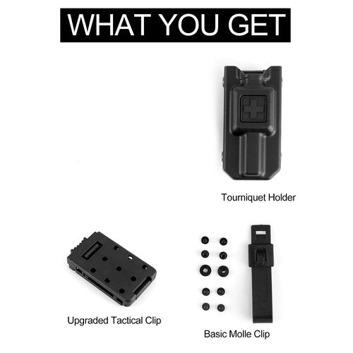 backtime Tourniquet Holder, Tourniquet Holster with Molle Strap and Upgraded Tactical Belt Clip for Duty and Utility Belt, Black Holder Only, Black Color