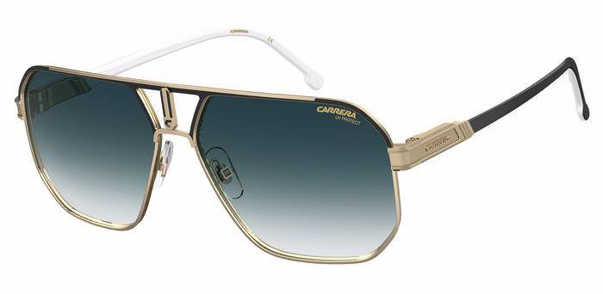 Carrera CA1062/S 2M2 62MM Black-Gold / 08 DK Blue Shaded Square Sunglasses for Men + BUNDLE With Designer iWear Complimentary Eyewear Kit